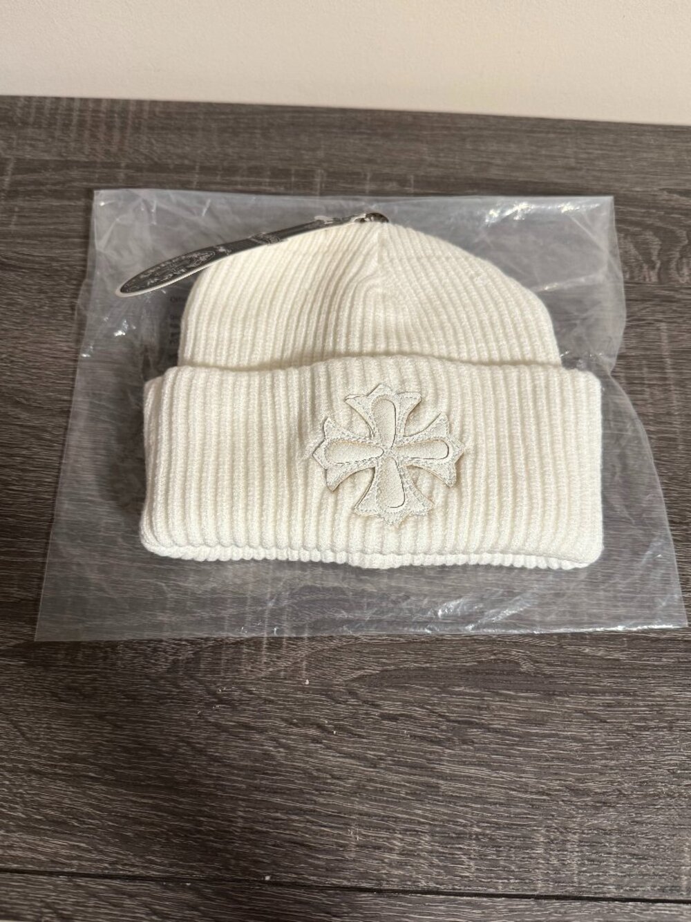 Crome Hearts White ribbed Winter beanie